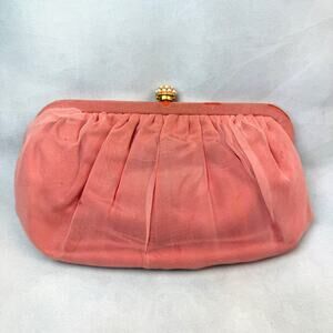 Vintage Morris Moskowitz MM Pink Silk Pearl Accent Clasp Clutch Purse